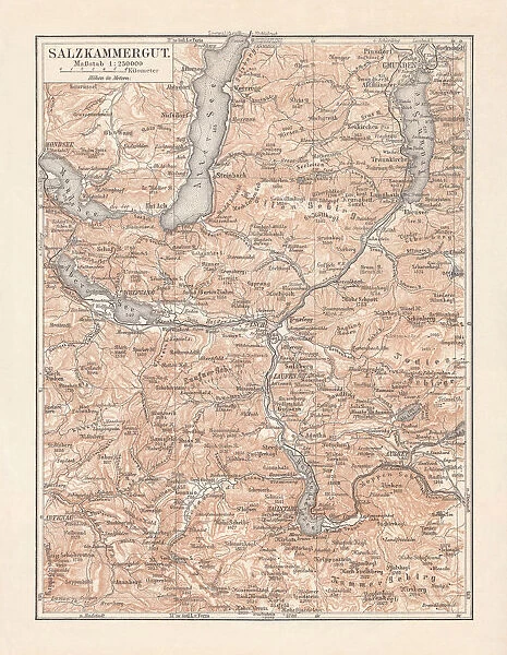Map of Styria (Salzkammergut) in Austria, lithograph, published in 1897