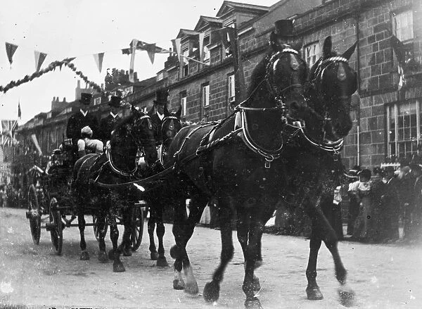Horse drawn carriage in Boscawen Street, Truro, Cornwall. Possibly 1911