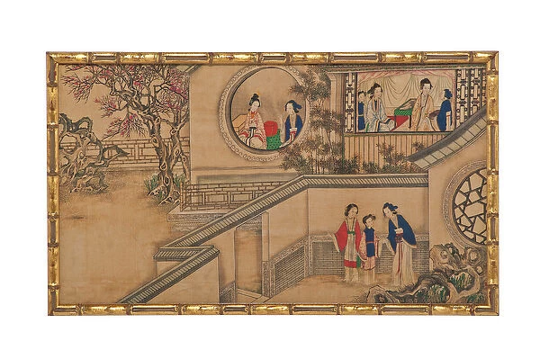 One of 24 Scenes from Dream of the Red Chamber (ink & colours on silk in faux bamboo