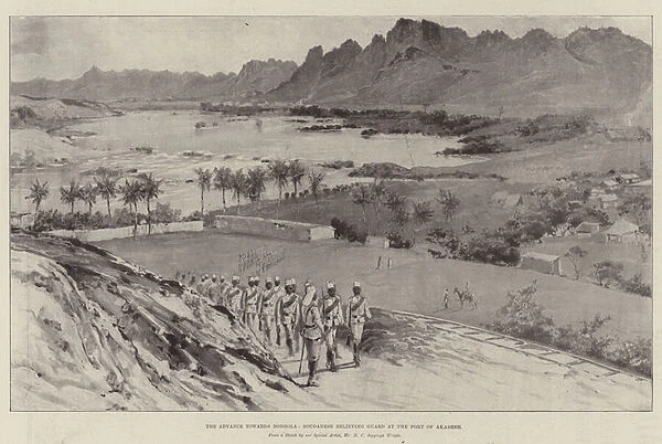 The Advance towards Dongola, Soudanese Relieving Guard at the Fort of Akasheh (litho)