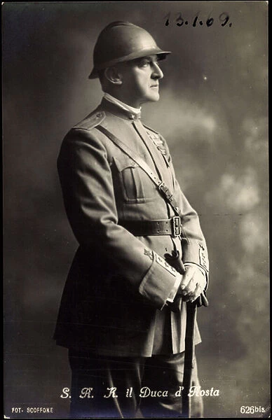 Ak S. A. R. il Duca d Aosta, Herzog von Aosta, Uniform, Helm (b  /  w photo)