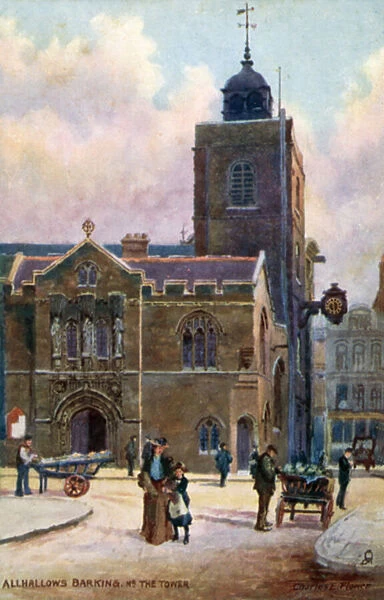 All-Hallows-by-the-Tower, London (colour litho)
