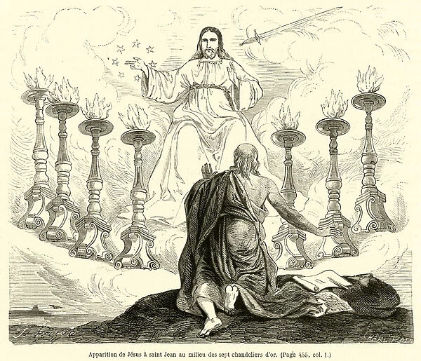 Apparition de Jesus a saint Jean au milieu des sept chandeliers d or (engraving)
