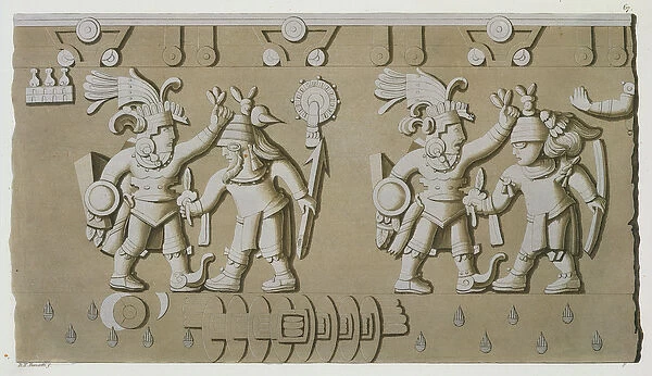 Bas Relief of Ancient Aztec Warriors, from The Stone of Tizoc Commemorating a Ruler