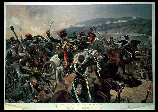 Battle of Balaclava, 25th October 1854, Relief of the Light Brigade (colour print)