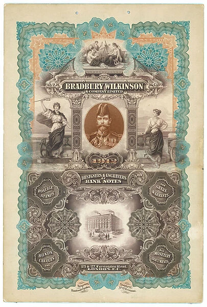 Bradbury Wilkinson & Co, designers and engravers of bank notes (chromolitho)