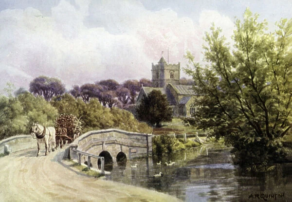 The Bridge, Coombe Bissett, near Salisbury (colour litho)