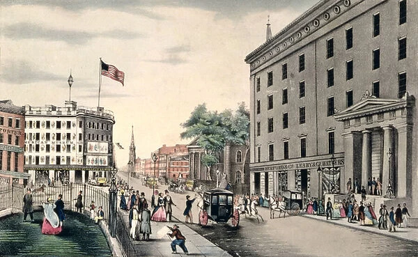 Broadway New York, South from the Park, engraved and pub