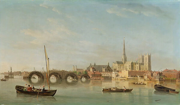 The Building of Westminster Bridge with an imaginary view of Westminster Abbey, c