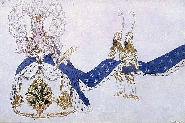 Costume design for The Queen and Her Pages, from Sleeping Beauty, 1921 (colour litho)