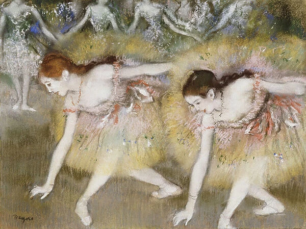 Dancers Bending Down (oil on canvas)