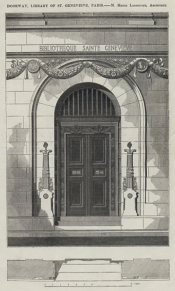 Doorway, Library of St Genevieve, Paris (engraving)