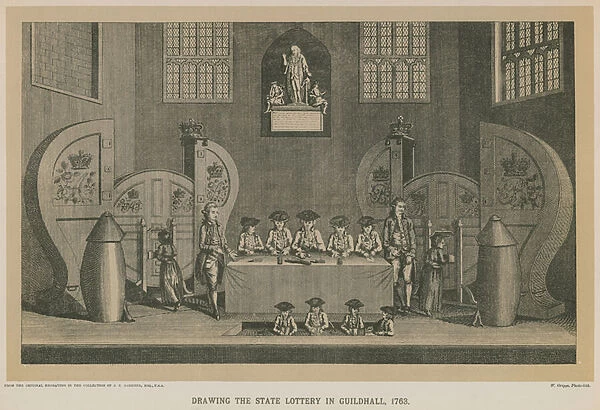 Drawing the state lottery in Guildhall, 1763 (engraving)