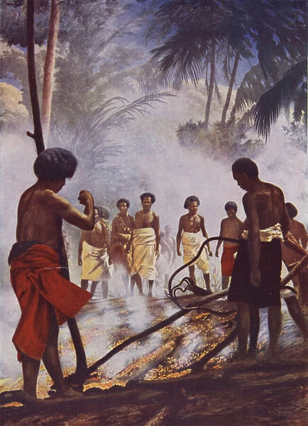 Fire-Walking in Fiji (colour litho)