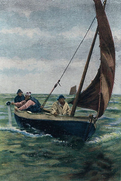 Fishermen at work (colour litho)