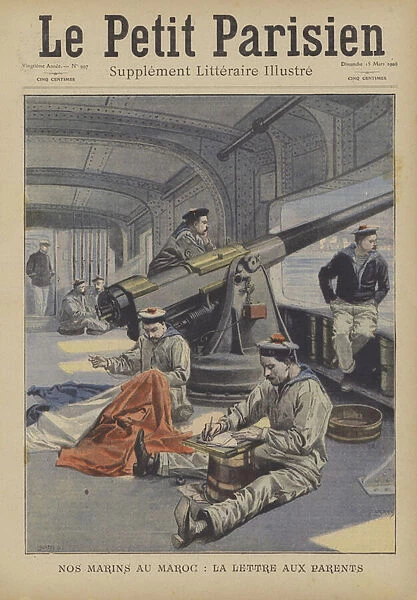 French sailors on duty off the coast of Morocco (colour litho)