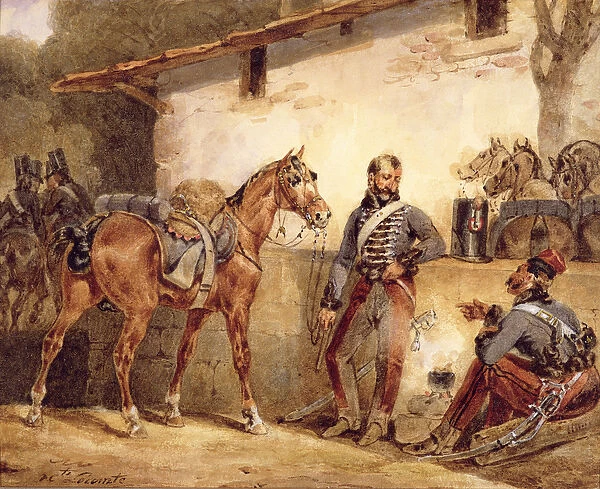 French Soldiers Resting, 1831 (w  /  c & gouache on paper)