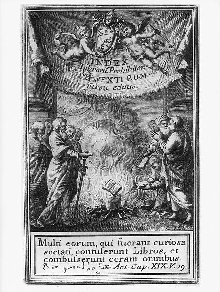 Frontispiece of Index Librorum Prohibitorum depicting an auto da fe