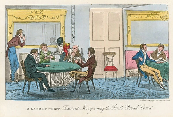 A game of whist; Tom and Jerry among the swell broad coves (coloured engraving)