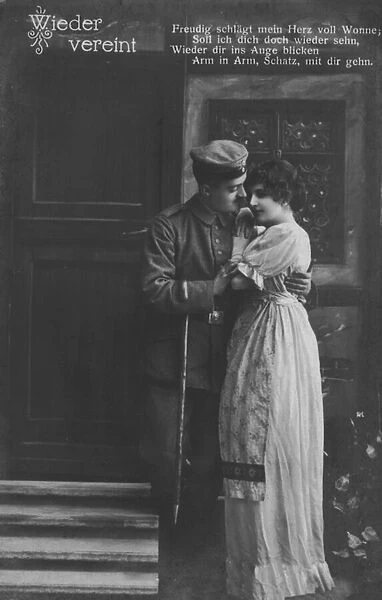 German soldier reunited with his sweetheart (b  /  w photo)