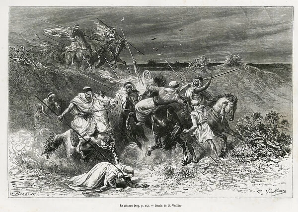 The Ghazou, or razzia, looting with a hand. Engraving by G