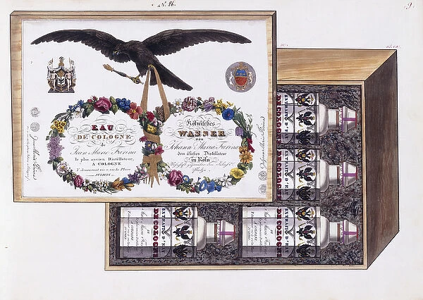 Illustration for the packaging of eau de Cologne, c. 1825 (watercolour and bodycolour)