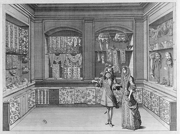 Interior of a lace shop, 1678 (engraving) (b  /  w photo)