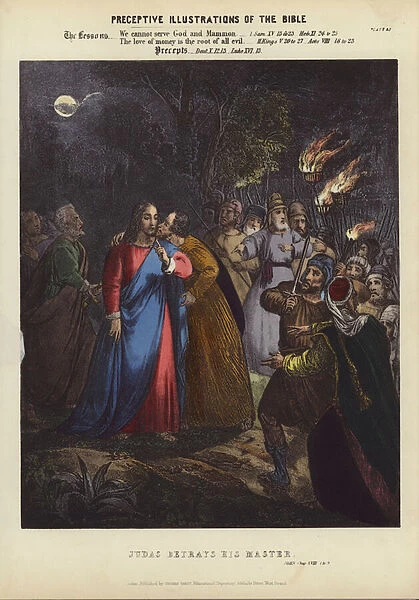 John betrays his Master (coloured engraving)