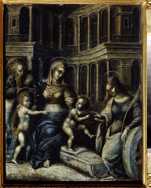 'La sainte famille avec sainte Catherine'Peinture de Giulio Pippi de Jannuzzi dit Giulio Romano (Jules Romain) (1499-1546) 16eme siecle Regional Art Gallery, Tambov, Russie