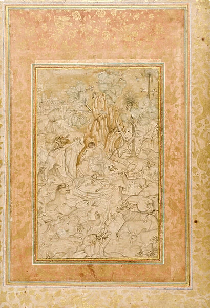 Majnun in the wilderness, c. 1595 (opaque w  /  c & gold on paper)