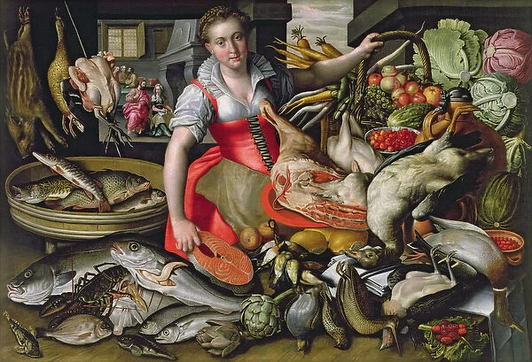 Martha preparing the meal for Jesus or Jesus at the House of Martha and Mary (oil