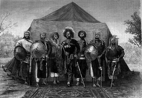 Menelik II (1844-1913), King of Ethiopia, surrounds his army chiefs