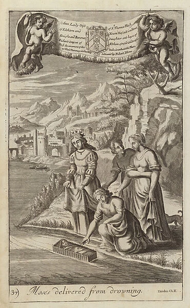 Moses delivered from drowning (engraving)
