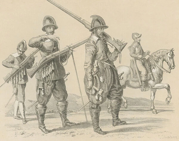 Musketeers or Fusiliers and Cavalry, About 1650