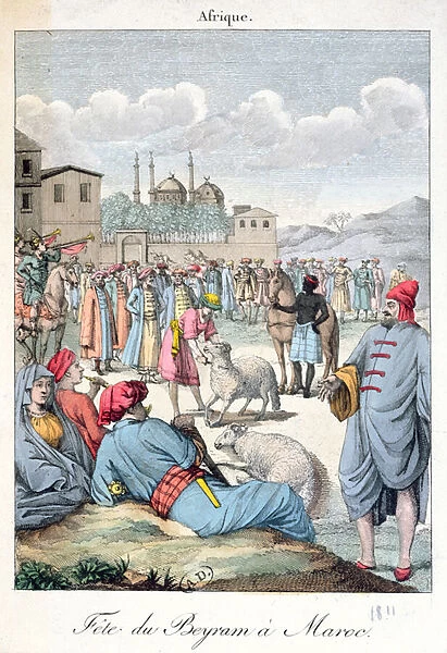 The Muslim Festival of Eid-el-Kabir in Morocco, 1811 (coloured engraving)