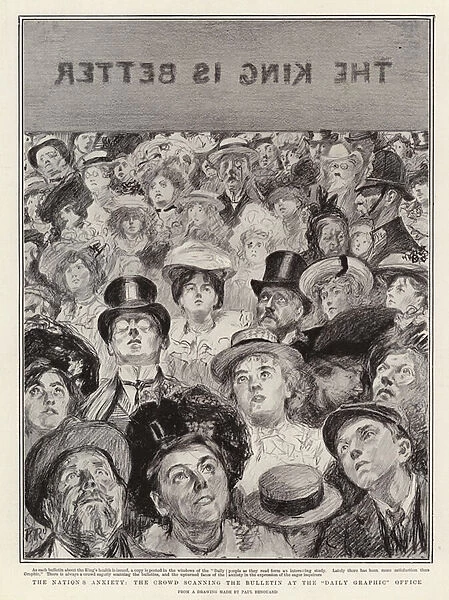The Nations Anxiety, the Crowd scanning the Bulletin at the 'Daily Graphic'Office (engraving)