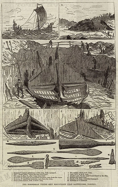 The Norwegian Viking Ship discovered near Sandefjord, Norway (engraving)
