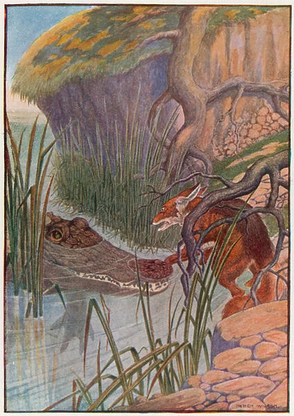 'Oh dear! The big alligator has my paw in his mouth!'(colour litho)