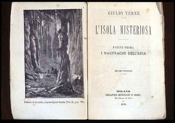 Page of an Italian edition of 'The Mysterious Island'by Jules Verne. 1878