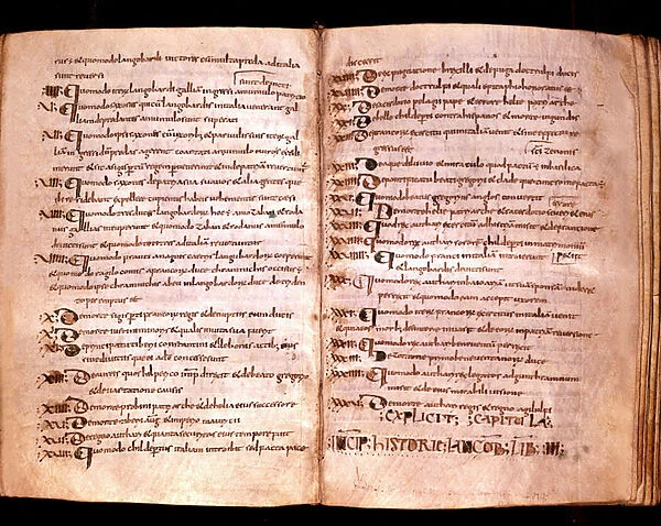 Page of a manuscript of the historical treatise 'Historia langobardorum'(or Longobardorum) (History of the Lombards) by Paul Deacon (Paolus Diaconus) (circa 720-799), monk and historian Lombard. Museo di Cividale Friuli