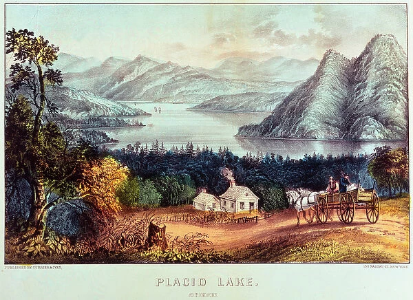 Placid lake, Adirondacks (colour litho)