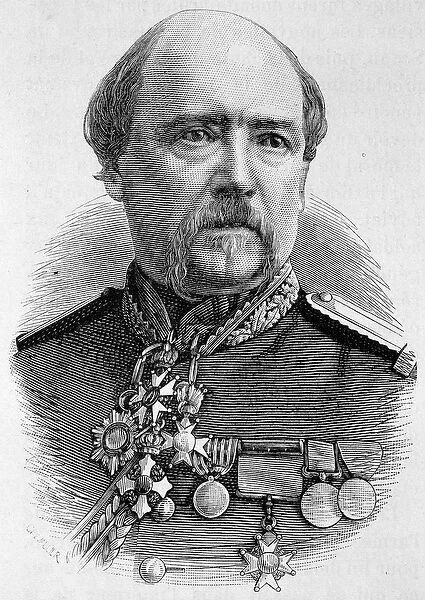 Portrait of General Coffinieres. Engraving of the end of the 19th century in '