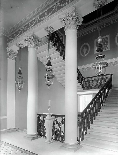 The principal staircase at Osterley Park, Middlesex, from The Country Houses of Robert Adam, by Eileen Harris, published 2007 (b / w photo)