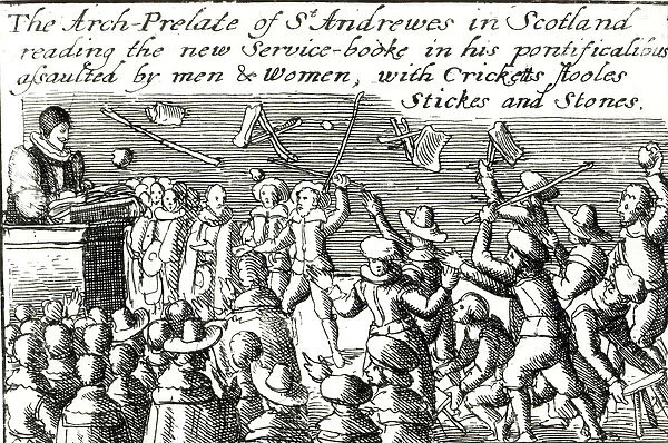 Protesters in Edinburgh, 1637 (engraving) (b  /  w photo)