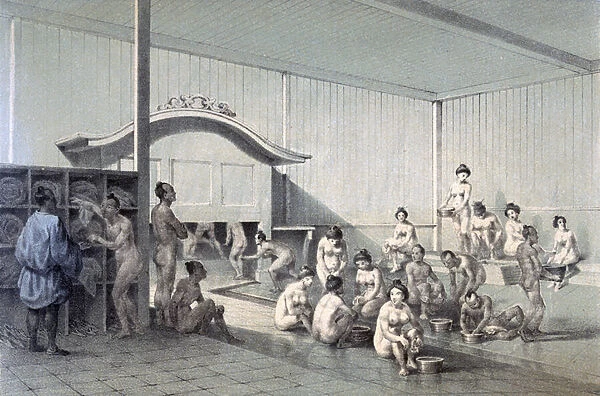 Public Bath at Simoda, 1856 (coloured aquatint)