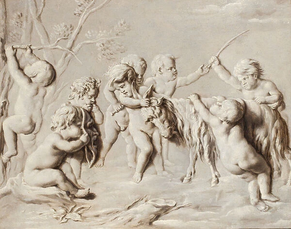 Putti playing with the She-Goat Amalthea (oil on canvas)
