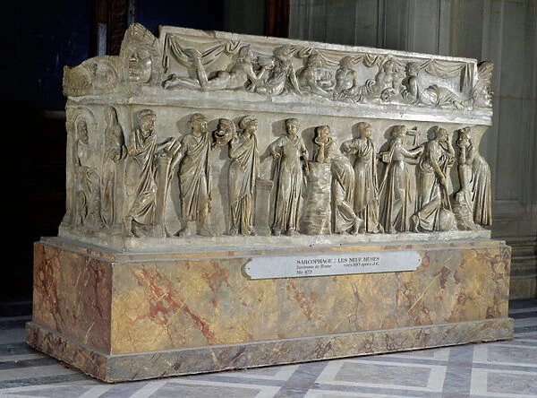 Sarcophagus with frieze of the Nine Muses, c. 160 AD (marble) (see also 33159)