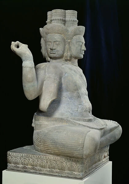 Sculpture of Brahma with four faces, from Batambang, Cambodia, Koh Ker style, mid 10th century