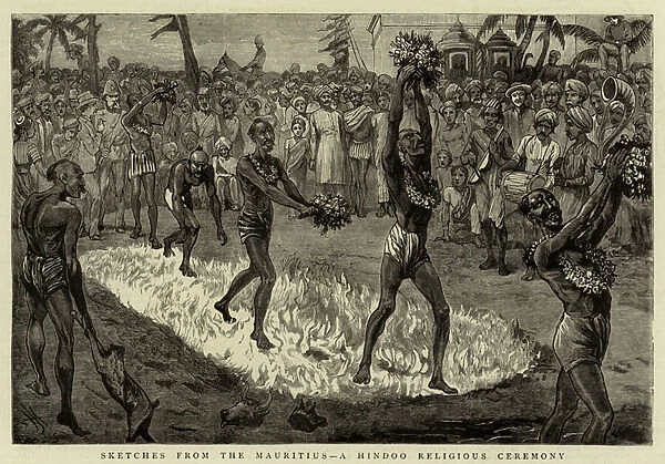 Sketches from the Mauritius, a Hindoo Religious Ceremony (engraving)