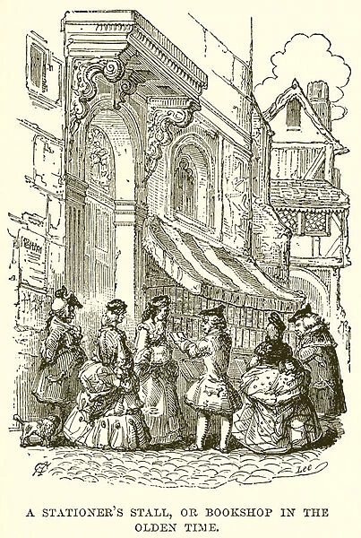 A Stationers Stall, or Bookshop in the Olden Time (engraving)